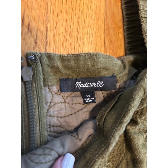Madewell Tiered sz 16 Square neck Puff Midi Dress Quilted Hemp Olive Green NH112 - Picture 5 of 11